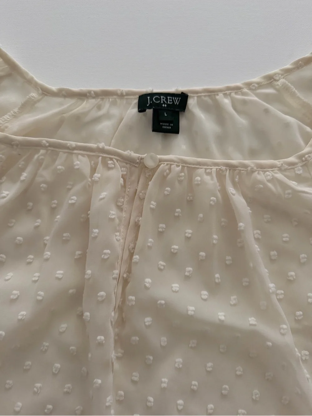 J. Crew Cream Swiss Dot Peasant Top